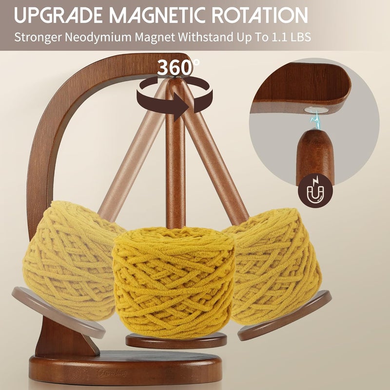 GROWLING Wooden Yarn Holder for Crocheting, Upgrade Larger Size & Magnetic, Rotating Pendulum Yarn Ball Dispenser Stand, Yarn Spinner as Surprise Gift for Knitting Lovers (Walnut) - Image 4